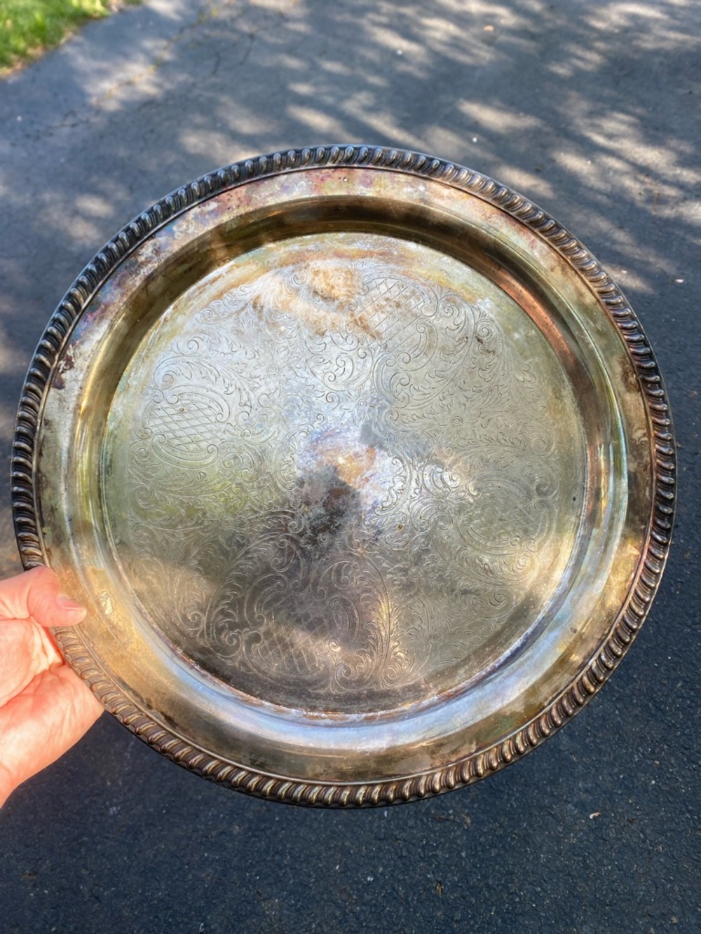 Vintage Leonard Silverplate Round Serving Tray 15”